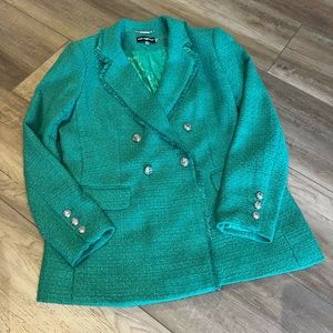 Karl Lagerfeld tweed double breasted blazer. KELLY GREEN"